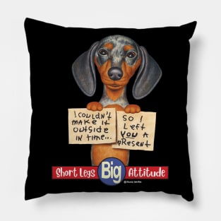 Dappled Dachshund with Two Signs Pillow