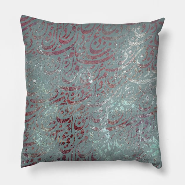 Cat Calligraphy Blue Silver Background Pillow by Modopod