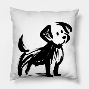 Simple stick figure drawing of a dog in black iink Pillow