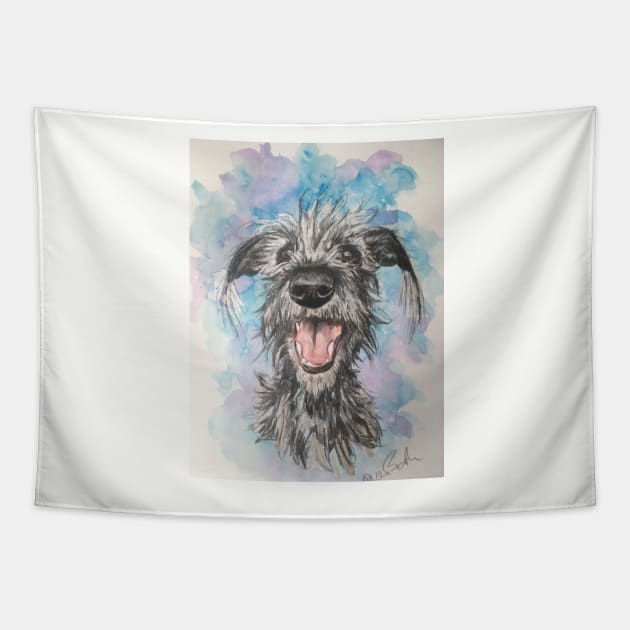 Scruffy Lurcher  , watercolour background Tapestry by Merlinsmates