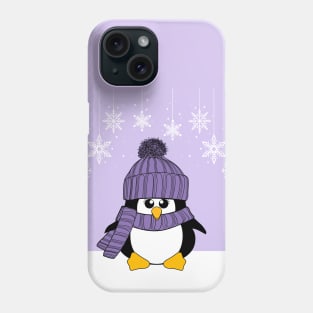 Krimbles Festive Christmas Purple and Lilac Snowflake Penguin Phone Case