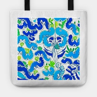 Preppy, abstract foliage in highlighter blue and green Tote