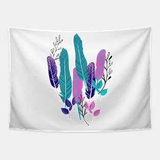 Colorful abstract hand drawn feathers and branches Tapestry