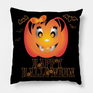 Cute Happy Halloween Pumpkin Girl Pillow