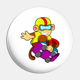 Monkey as Skater with Skateboard & Helmet Pin