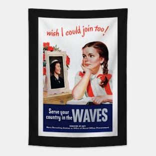 Vintage World War II Waves Recruitment Poster Tapestry