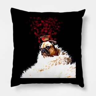 Pug with a crown of hearts, puppy love Pillow