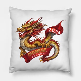 Chinese New Year Dragon: Red Gold Grey White, Realistic Vector Design Pillow