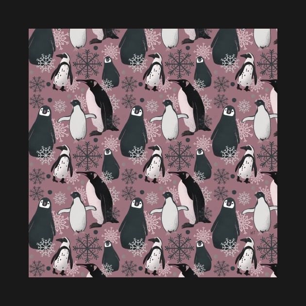 Snowy Penguins - Dusty Rose by monitdesign