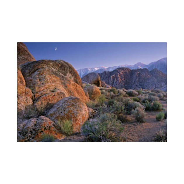 Crescent Moon Rising Over Sierra Nevada Range As Seen From Alabama Hills by RhysDawson