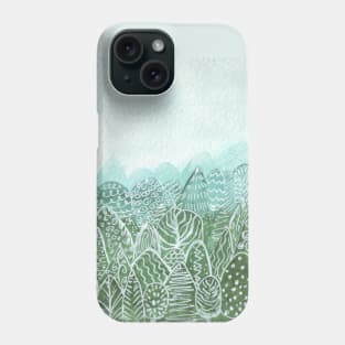 Misty forest landscape in green monochrome Phone Case