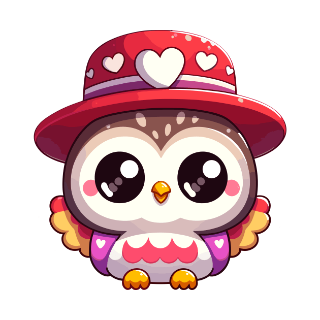 Copy of Cute Kawaii Valentine's Owl with a Hearts Hat by Luvleigh