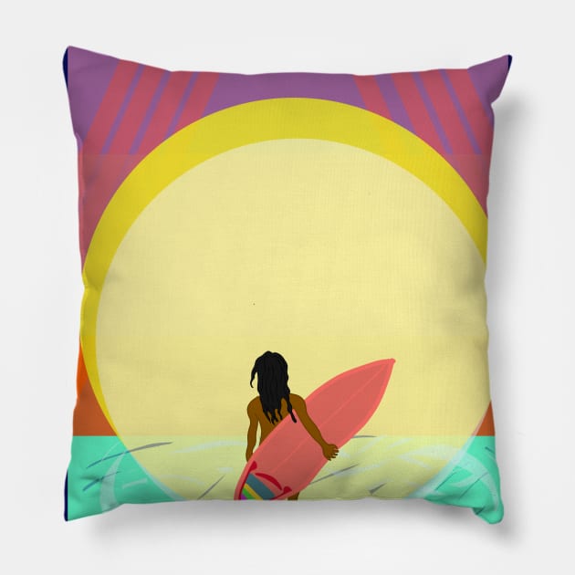 Surfer girl Pillow by Sshirart