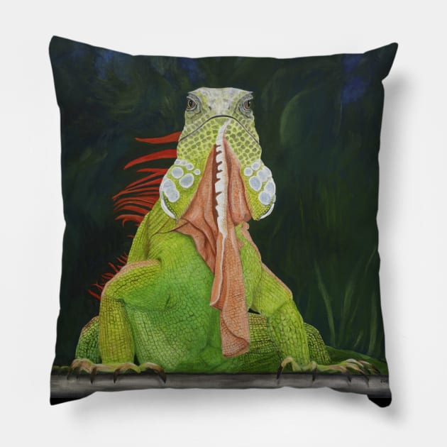 Iguana with Attitude Pillow by KarenZukArt