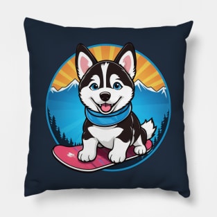 Majestic Husky Snowboarder Pillow