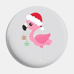 Christmas Flamingo, Santa Hat, Christmas Ornaments Pin