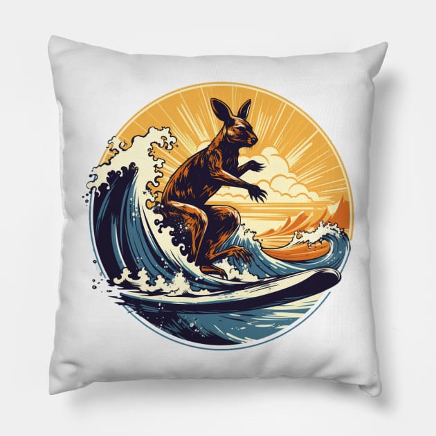 Kangaroo surfing in Australia Pillow by Micapox