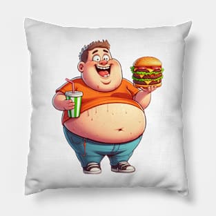 a fat young man eating a burger Pillow