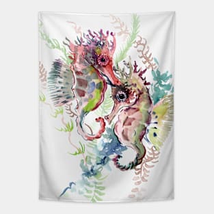 Seahorse, soft Coral Pink Gray artwork Tapestry