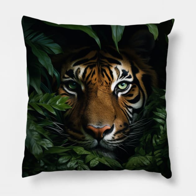 Majestic Jungle Feline: The Prowess and Grace of Nature's Hunter Pillow by Kinda Sorta