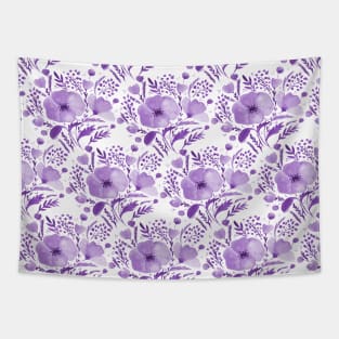 Watercolor poppies bouquet pattern - purple Tapestry