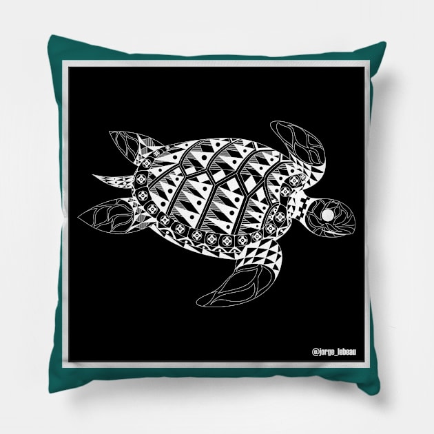 black turtle in magical waters ecopop Pillow by jorge_lebeau