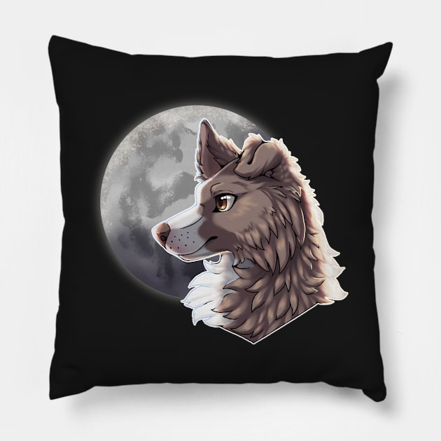 Lilac Border Collie with Night Sky Full Moon Pillow by Bamsdrawz