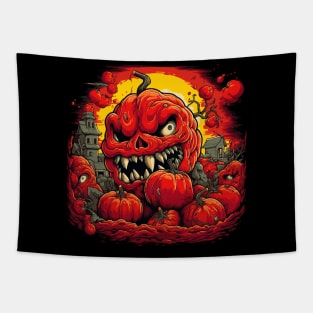 Halloween Scary Crazy Pumpkin for Spooky Season Crazy Tomato Tapestry