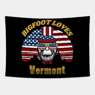 Bigfoot loves America and Vermont Tapestry