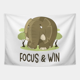 Focus And Win - Elephant Lover Motivational Quote Tapestry