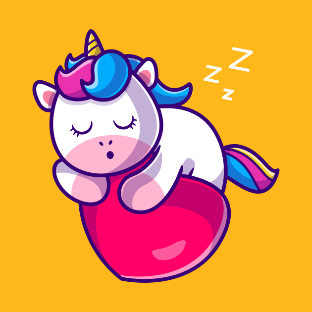 Cute Unicorn Sleeping On Heart Love Cartoon by Catalyst Labs