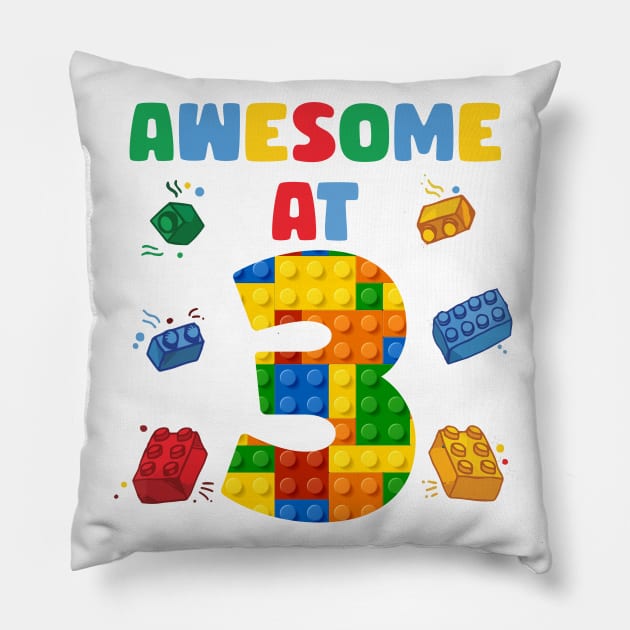 3 Year Old Building Blocks B-day Gift For Boys Kids Pillow by Los San Der