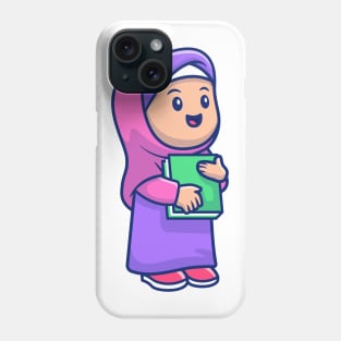 Cute girl moslem holding book Phone Case