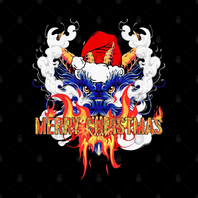 Merry Christmas Santa Dragon with Flames and Smoke by Joaddo