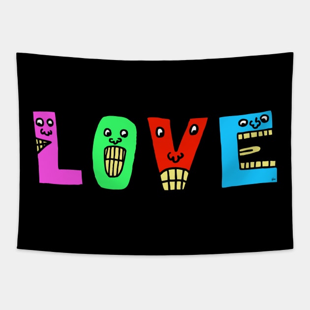 Cute Love Motivational Text Illustrated Dancing Letters, Blue, Green, Pink for all people, who enjoy Creativity and are on the way to change their life. Are you Confident for Change? To inspire yourself and make an Impact. Tapestry by Olloway