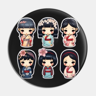 Kokeshi dolls, sticker pack Pin