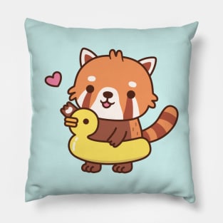 Cute Red Panda With Yellow Duck Pool Float Summer Pillow