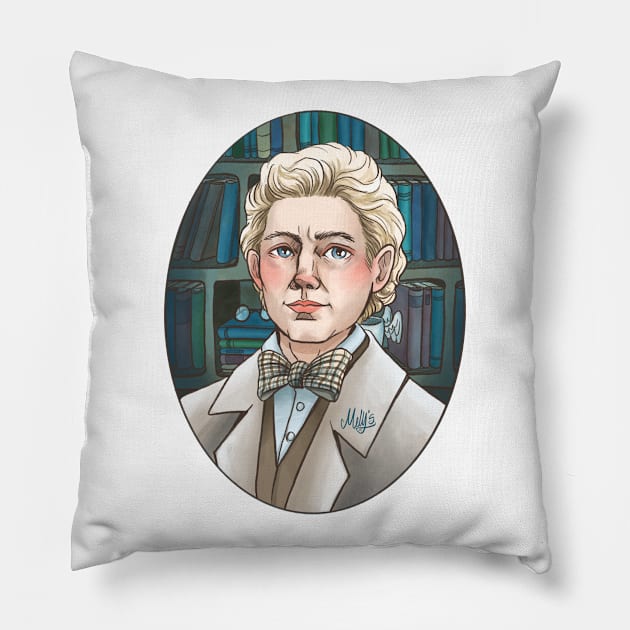 Aziraphale in Watercolor Pillow by Molly11