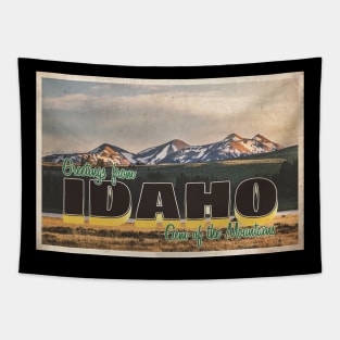 Greetings from Idaho - Vintage Travel Postcard Design Tapestry