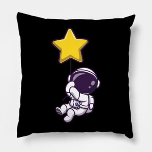 Astronaut Floating with Star Balloon Cartoon Pillow