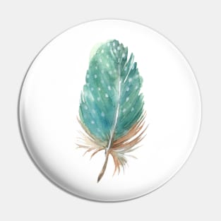 Turquoise Feather of a guinea fowl. Watercolor Pin