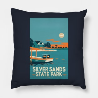 A Vintage Travel Art of the Silver Sands State Park - Connecticut - US Pillow