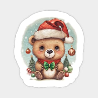 cute little bear cub wearing a santa hat Magnet