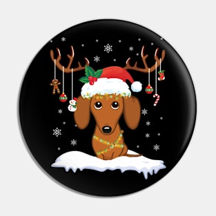 Dachshund Reindeer Santa Noel Costume Dancing On Snow Merry Pin