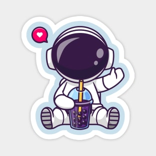 Cute Astronaut Drinking Boba Milk Tea Space Cartoon Magnet