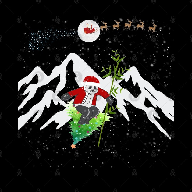 Panda Bear Skiing Christmas Tree With Santa and Reindeers by Rosemarie Guieb Designs