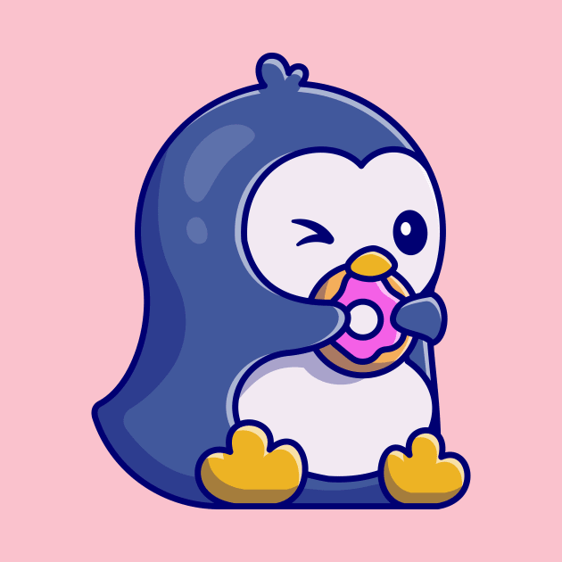 Cute Penguin Eating Doughnut Cartoon by Catalyst Labs