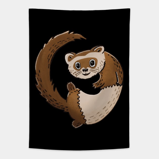 Cute Chocolate Ferret Illustration Tapestry by SubtleSplit