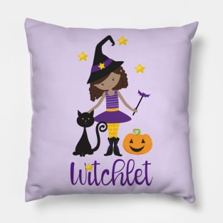 Witchy Gift Kid Witch Halloween Pumpkin Design Black Cat Spooky Autumn Design Pillow