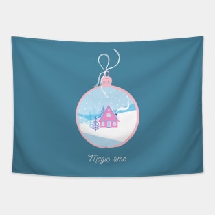 Christmas ball with winter landscape Tapestry